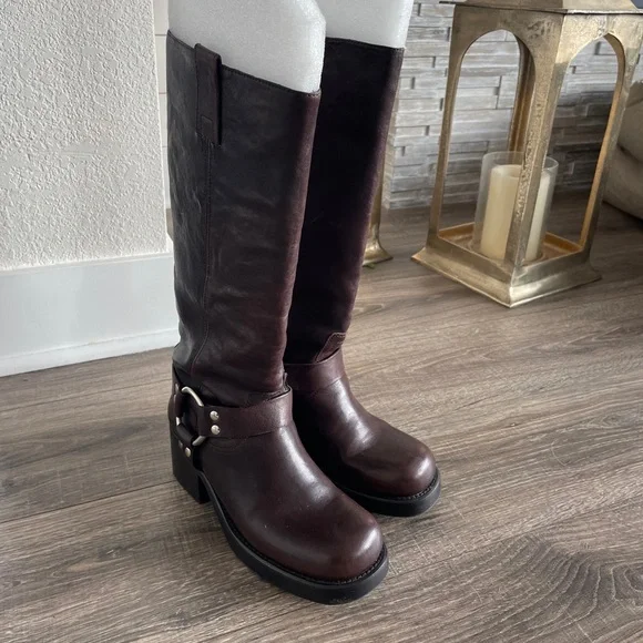 Jeffery Campbell REFLECTN Harness Brown Leather Moto Boots - Picture 12 of 16